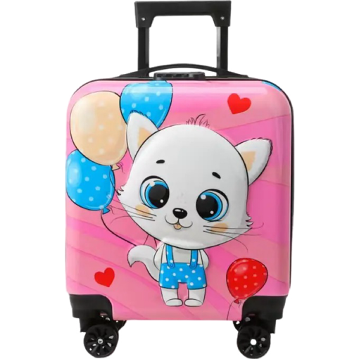Obrázok z Detský ružový kufor s roztomilou mačičkou a balónikmi